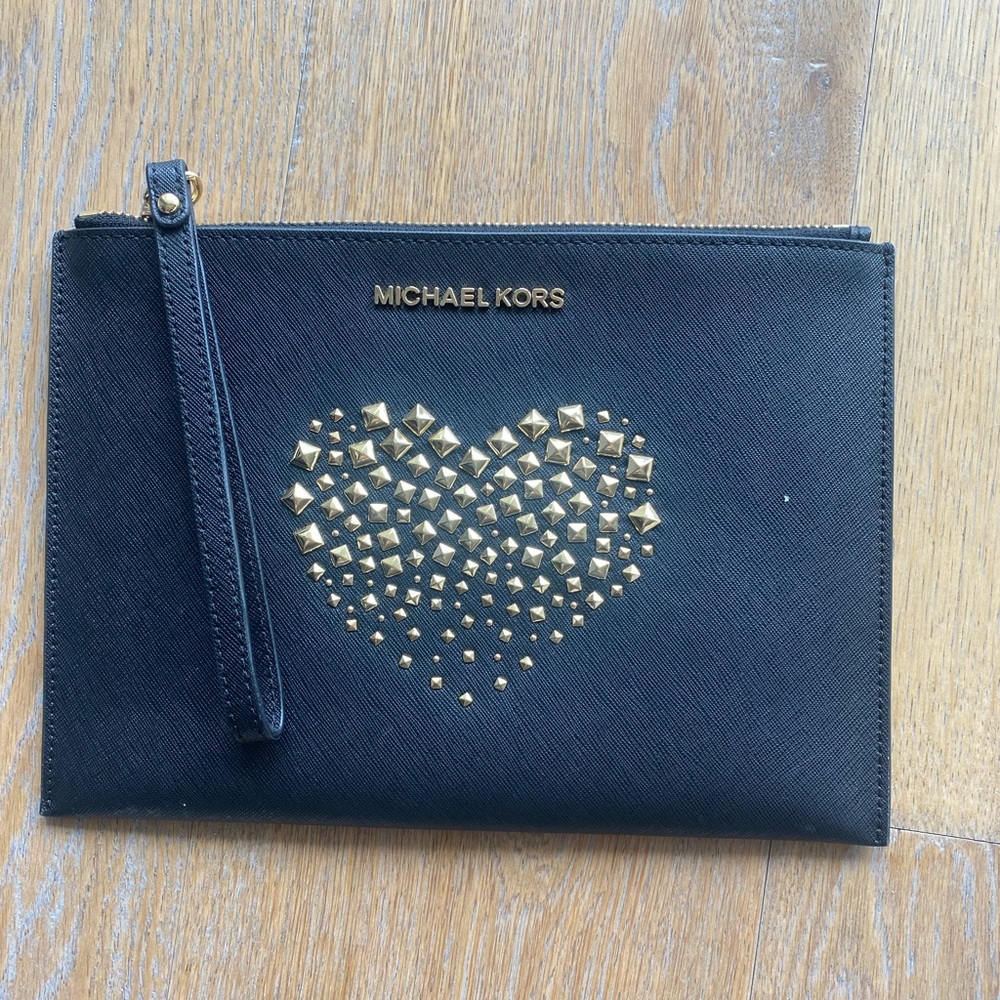 NWOT Michael Kors Black Faux Leather Clutch